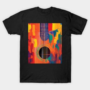 Acoustic Guitar Portrait Modern Oil Painting Style Digital Art T-Shirt